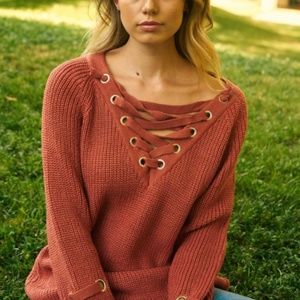 Criss Cross Lace-Up Loose Knitting Sweater